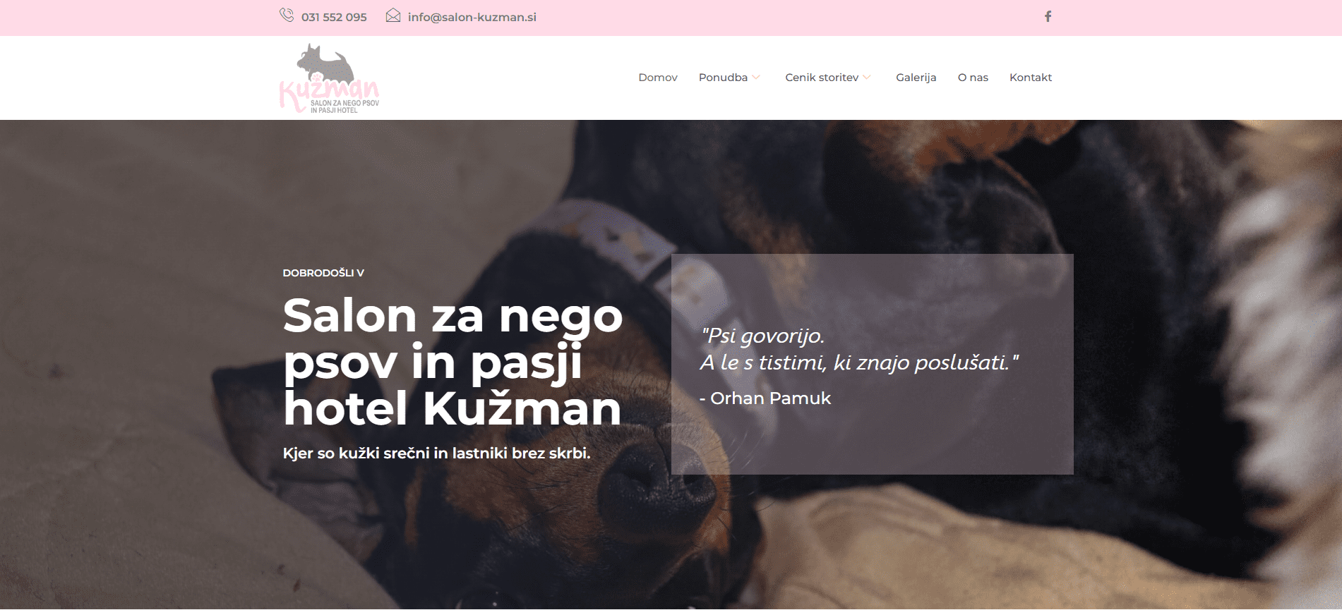 Spletna stran za pasji salon in hotel Kužman